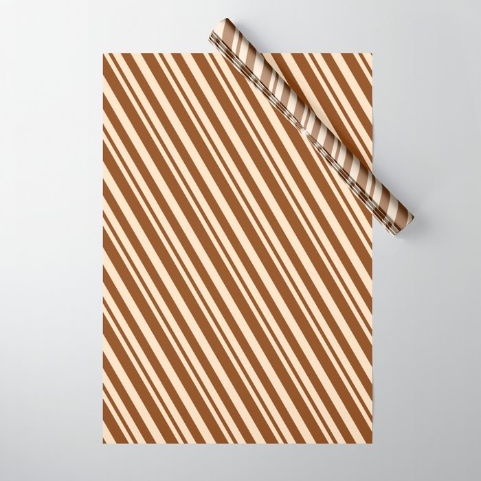 Bisque and Brown Colored Lines Pattern Wrapping Paper