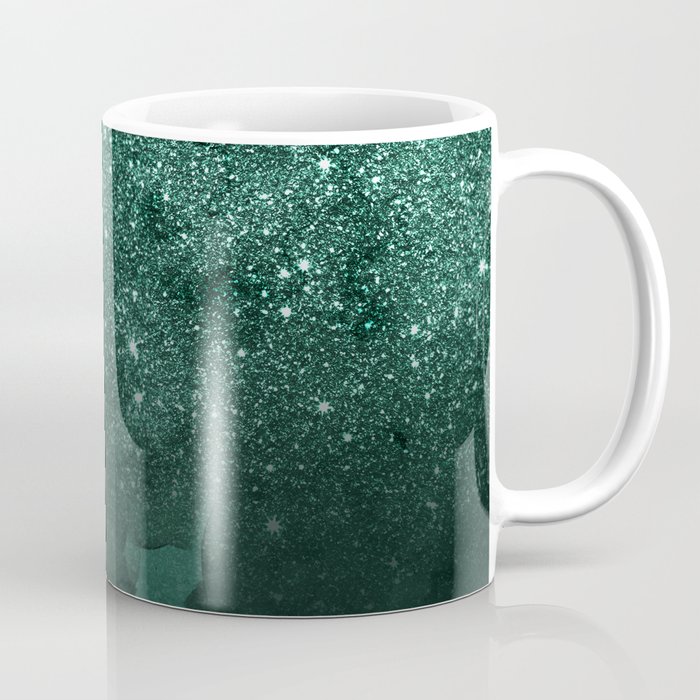 Green deep forest faux glitter ombre on green watercolor Coffee Mug