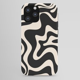 Retro Liquid Swirl Abstract in Black and Almond Cream  iPhone Case | Aesthetic, Painting, Vibe, Wavy, Monochrome, Contemporary, Liquid Swirl, Swirl, Black And White, Pattern 