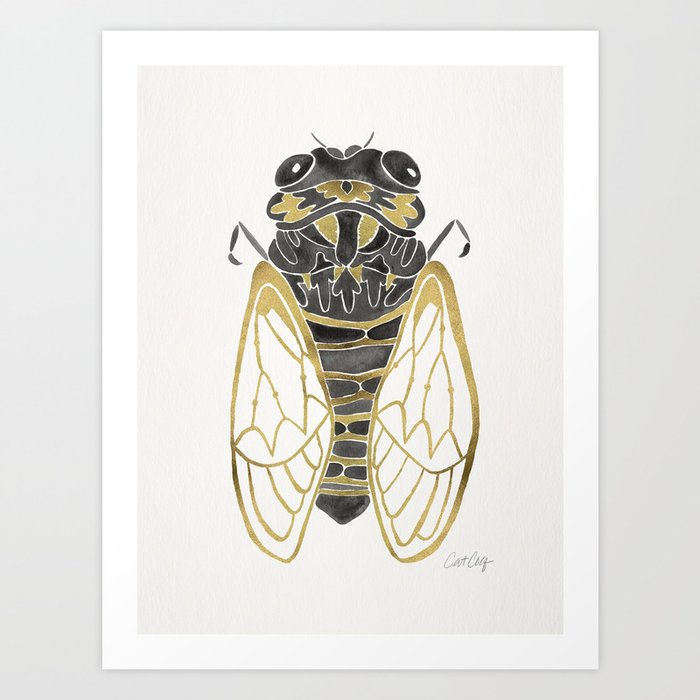 Cicada – Black & Gold Art Print