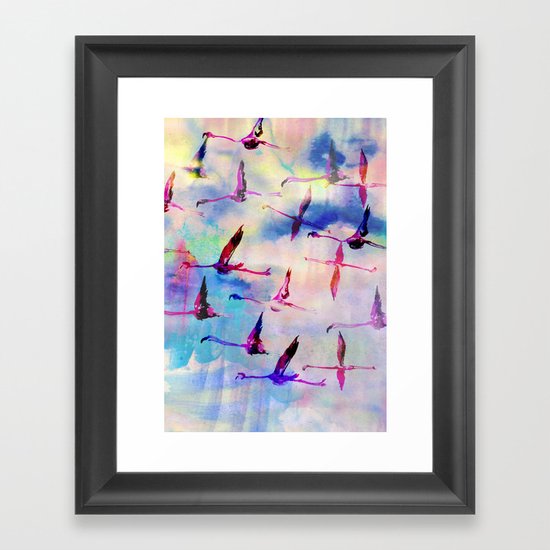 Flamingos In Flight Framed Art Print