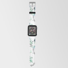 Spring Flowers Pattern Blue Soft Green on White Apple Watch Band