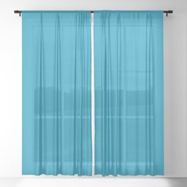 Blue Green Solid Color Popular Hues Patternless Shades of Blue Collection - Hex #0D98BA Sheer Curtain