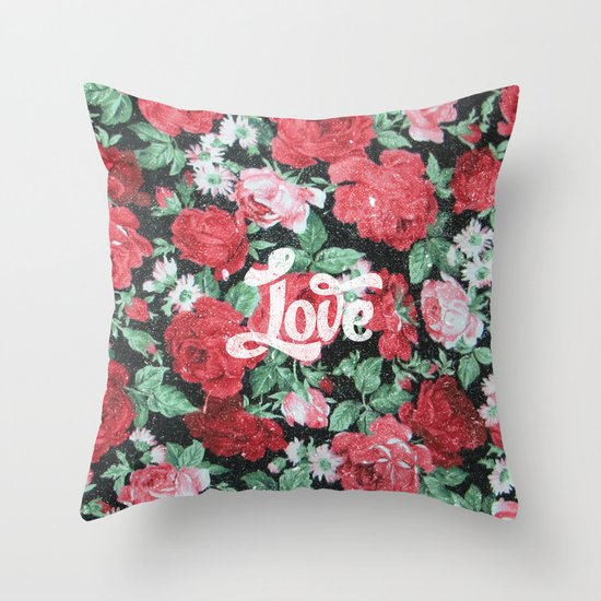Red Pink Roses Chic Love Vintage Floral Pattern Throw Pillow