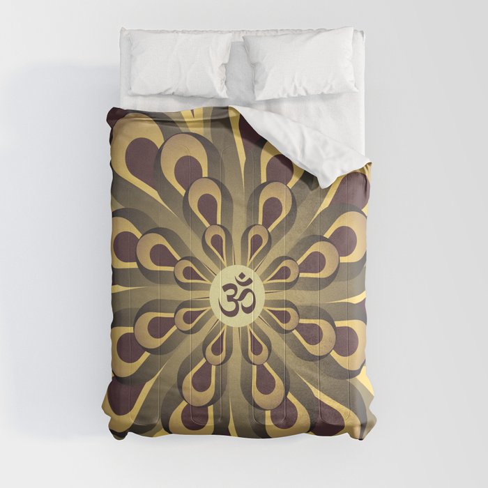 Om Mandala, Purple and Gold Fractal, Spiritual Gift, Yoga Lifestyle Comforter