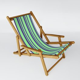 [ Thumbnail: Dark Slate Blue & Green Colored Lines Pattern Sling Chair ]
