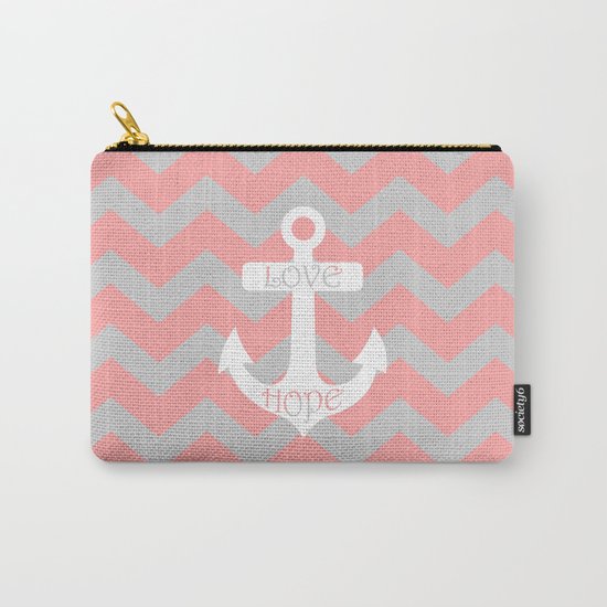 Anchor Chevron Gray Coral Pink Carry-All Pouch