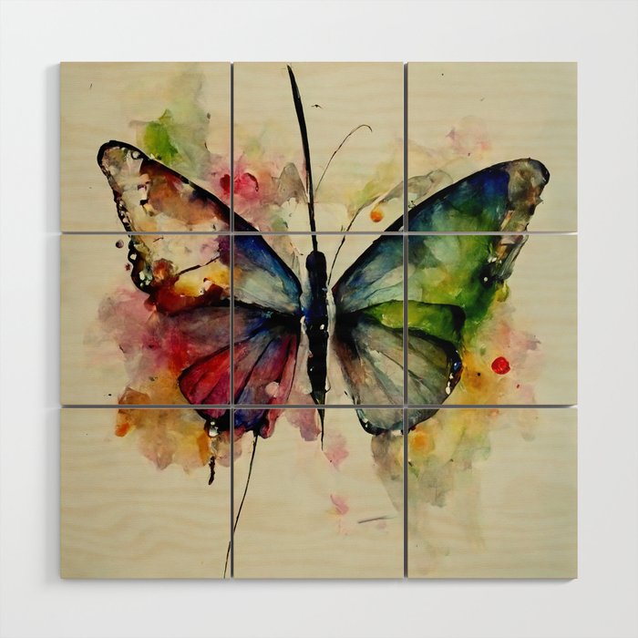 Butterfly, Watercolor on Paper Wood Wall Art