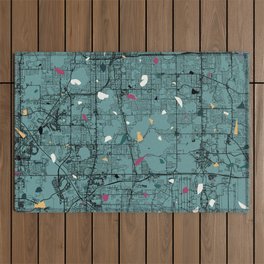 Orlando USA. City Map - Blue Terrazzo Collage Outdoor Rug