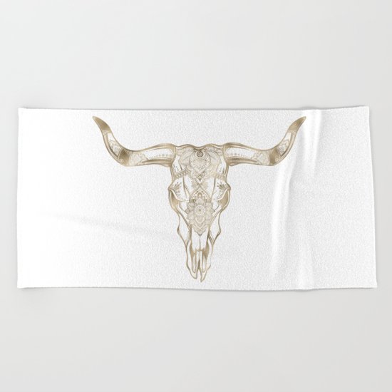 Bull Skull Gold Beach Towel
