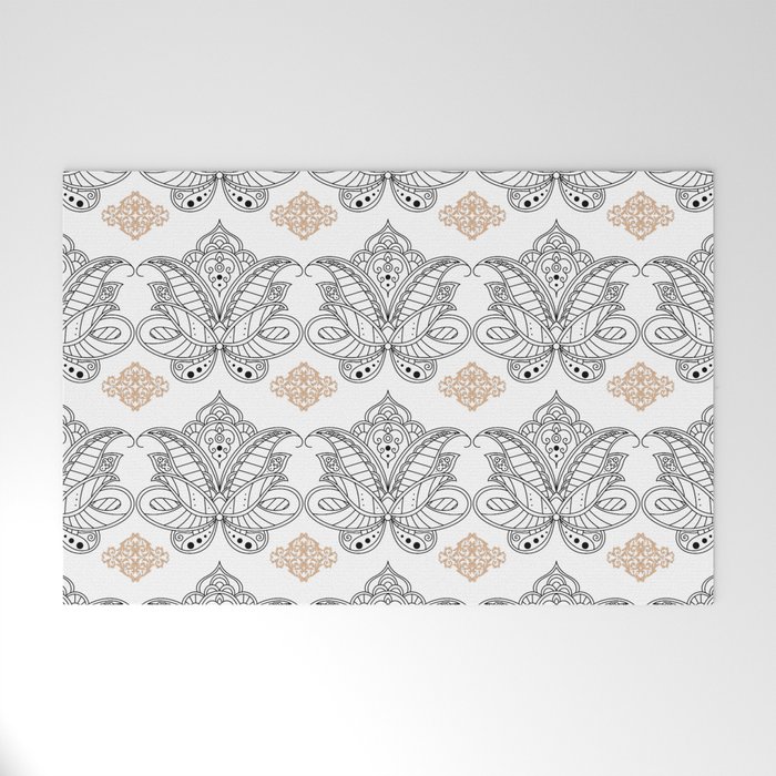 Damask Lotus Flower Welcome Mat