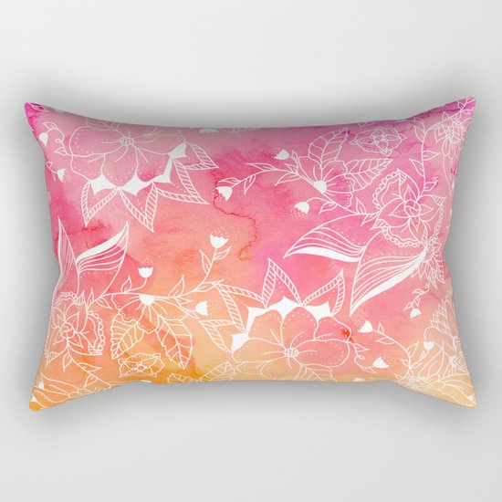 Modern summer pink orange sunset watercolor floral hand drawn illustration Rectangular Pillow by ...