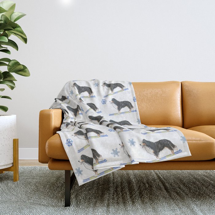 Bernese Mountain Dog Ski Fun Throw Blanket by abstract heart