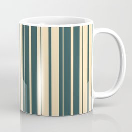 [ Thumbnail: Dark Slate Gray and Beige Colored Stripes/Lines Pattern Coffee Mug ]
