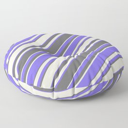 [ Thumbnail: Medium Slate Blue, Dim Gray, and Beige Colored Stripes Pattern Floor Pillow ]