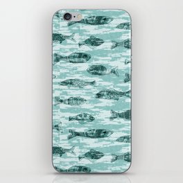 Teal Blu Watercolor Fish Under the Sea Coastal Marine Pattern. Rustic Wet Wash Beach Decor Design - 2 iPhone Skin