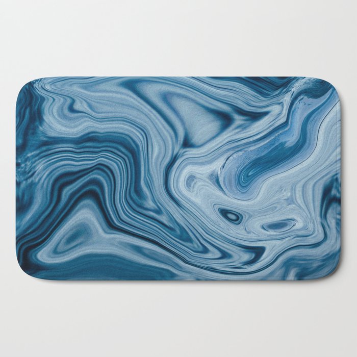 Splash of Blue Swirls, Digital Fluid Art Graphic Design Bath Mat