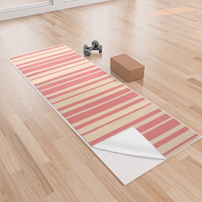 Light Coral and Bisque Colored Stripes/Lines Pattern Yoga Towel