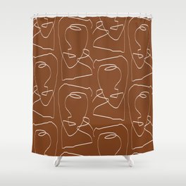 Line Art Woman Face Burnt Orange Shower Curtain