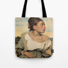 Portrait of a Woman; Girl at the Cemetery female painting by Eugene Delacroix for bedroom, living room, home wall decor Tote Bag