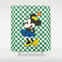 "Minnie Mouse - Checked Out" by Rhianna Marie Chan Shower Curtain