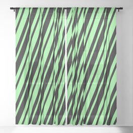 [ Thumbnail: Green & Black Colored Stripes Pattern Sheer Curtain ]