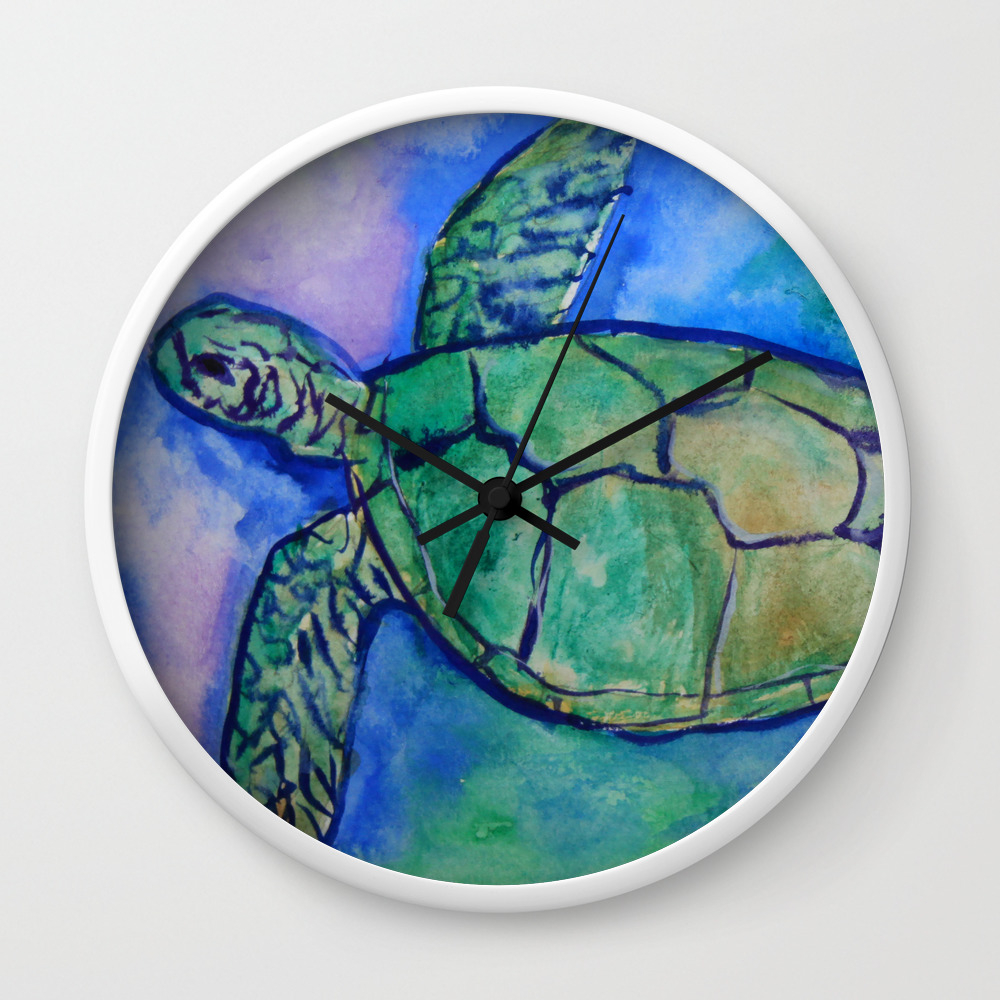 Sea Turtle Watercolor Painting Wall Clock By Donnabellas Society6