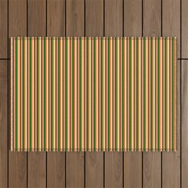 [ Thumbnail: Vibrant Dark Salmon, Brown, Beige, Chocolate, and Dark Green Colored Stripes Pattern Outdoor Rug ]