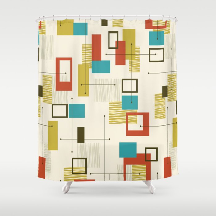 Mid Century Modern Sputnik Pattern Shower Curtain By