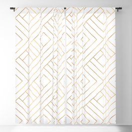 Elegant Gold Geometric Pattern With Gold Shimmer On White Blackout Curtain