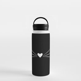 Cat Heart Nose & Whiskers White on Black Water Bottle