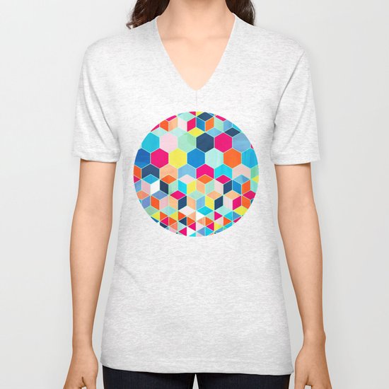 Super Bright Color Fun Hexagon Pattern Unisex V-Neck