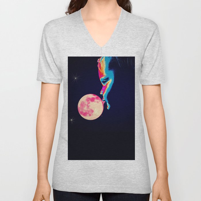 Bubblegum Moon V Neck T Shirt