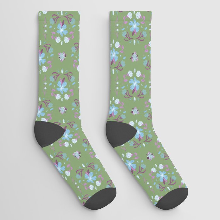 In Bloom Gentle Olive and Ocean Socks