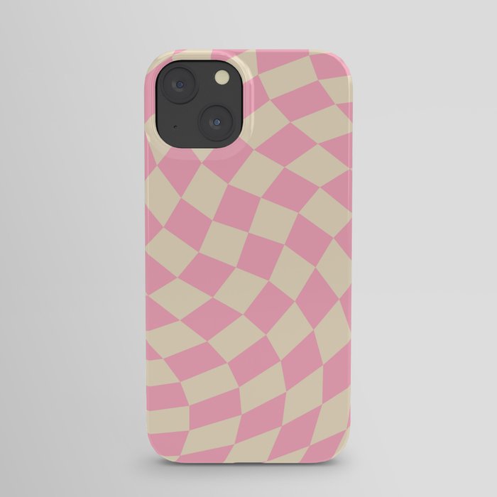 70s Retro Warped Grid in Pink & Beige iPhone Case