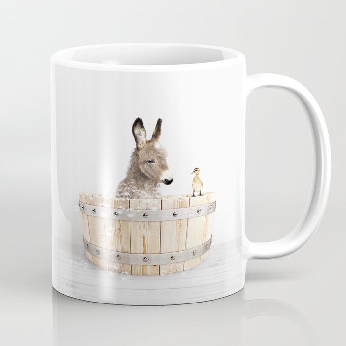 Baby Donkey in a Wooden Bathtub, Donkey Taking a Bath, Bathtub Animal Art Print By Synplus Coffee Mug