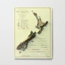 1873 New Zealand Relief Map 3D digitally-rendered Metal Print