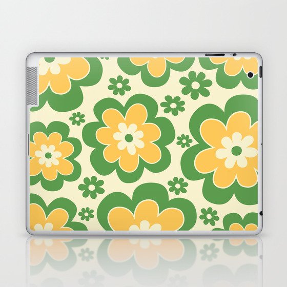 Retro 1970s Style Floral Pattern 602 Mid Mod Green and Yellow Laptop & iPad Skin