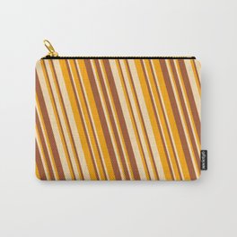 [ Thumbnail: Orange, Beige & Sienna Colored Striped/Lined Pattern Carry-All Pouch ]