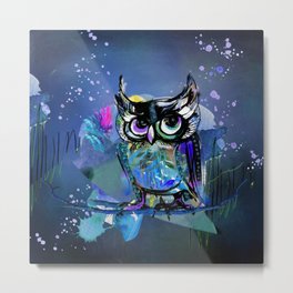 Grunge Night Owl Metal Print | Blueowl, Boldcolors, Colorfulowl, Paintedowl, Abstractowl, Birds, Modernart, Veryperi, Watercolorowl, Abstract 