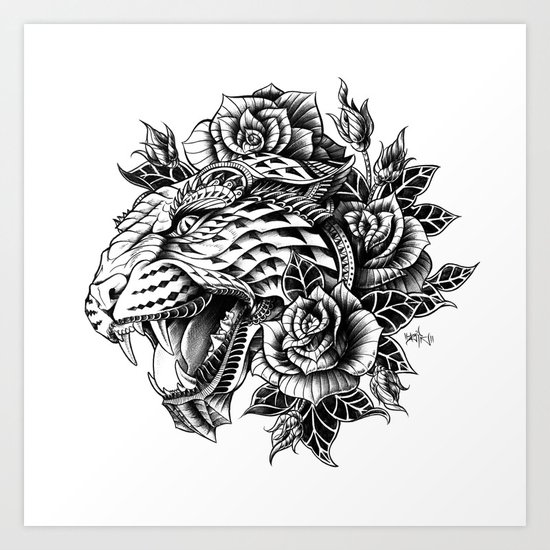 Ornate Leopard Black & White Variant Art Print