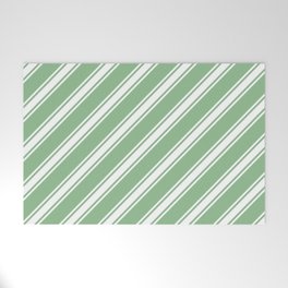 [ Thumbnail: Dark Sea Green & White Colored Lines Pattern Welcome Mat ]