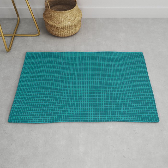 Teal Hand Drawn Grid Rug