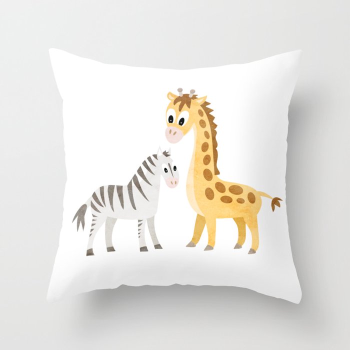 Safari Baby Zebra and Giraffe Throw Pillow