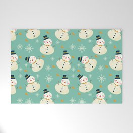 Christmas Pattern Turquoise Snowman Welcome Mat