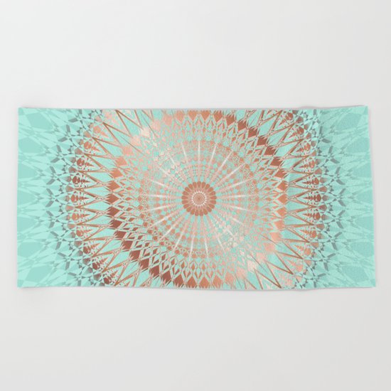 Rose Gold Mint Mandala Beach Towel