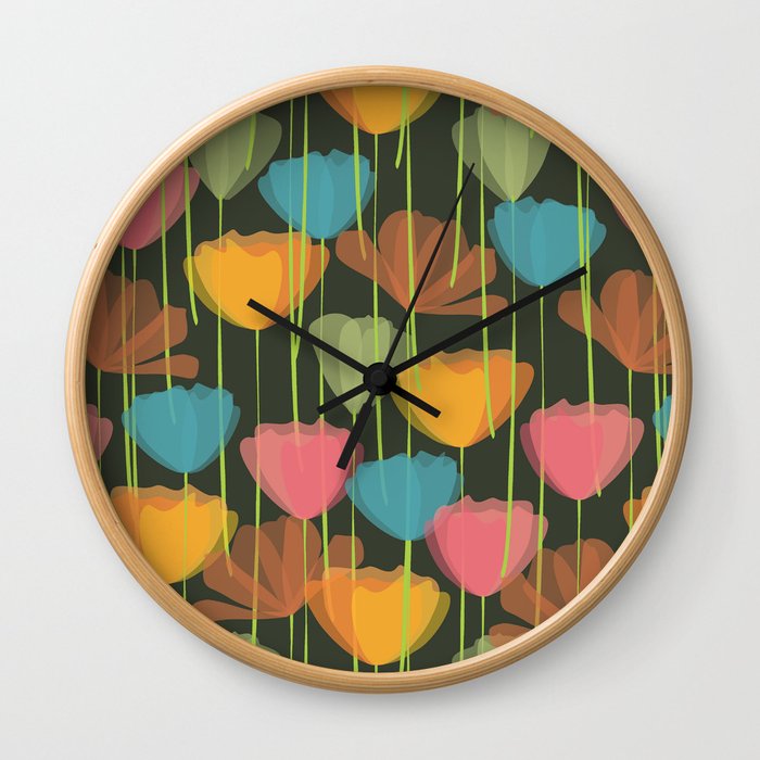 Colorful Tulip Floral Pattern Wall Clock
