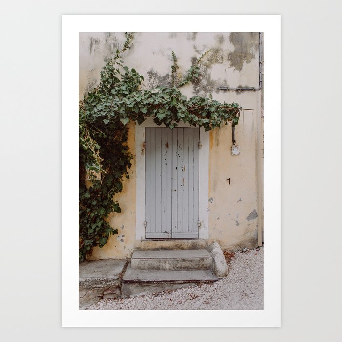  light blue door with yellow wall in France | Pastel Colors | Travel Photography Art Print