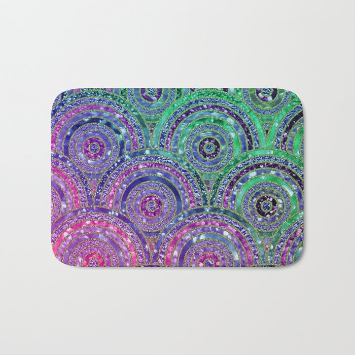 Pink Purple Blue and Green Sparkling Glitter Circles and Dots Bath Mat