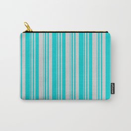[ Thumbnail: Light Gray & Dark Turquoise Colored Striped/Lined Pattern Carry-All Pouch ]